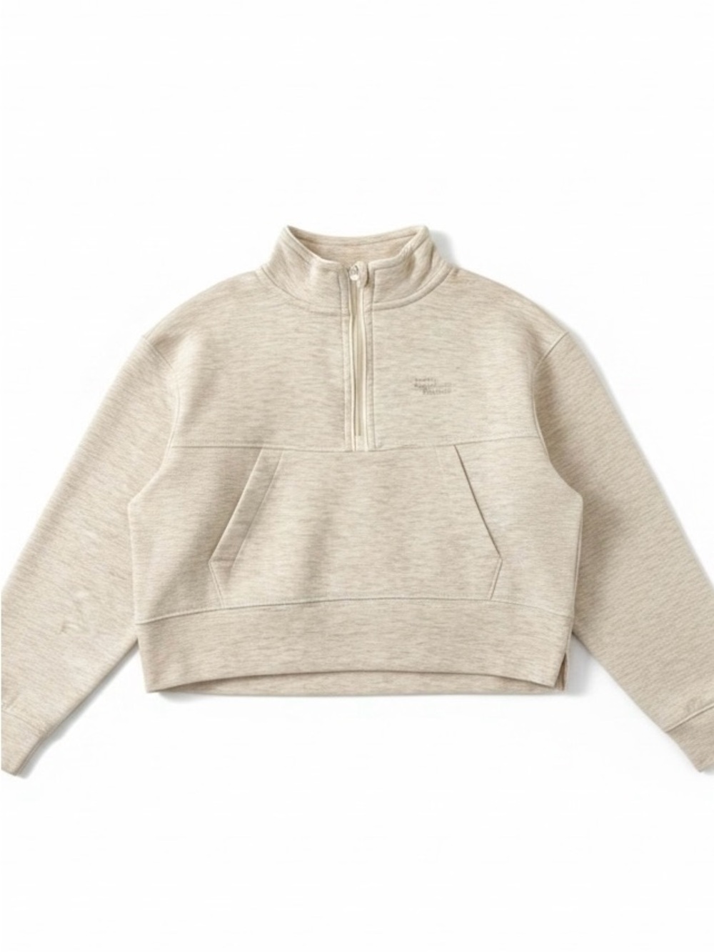 NWT Zara Girls Half Zip Sweatshirt Oatmeal Heather Pullover Size 6-7 Cropped